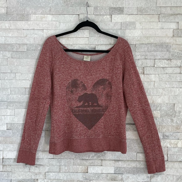 California Republic Flag / Bear in Heart Wide Scoop Neck Sweatshirt - Picture 2 of 3